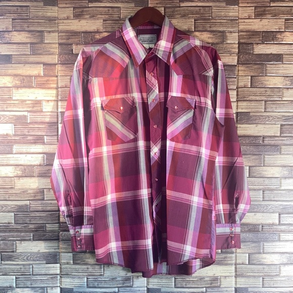 Men's Plaid Western American Hero XL Pearl Snap Shirt - Red - Picture 1 of 8